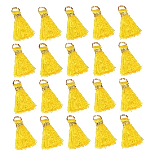 HAPINARY 50 Stück Quaste Anhänger schmuckherstellung schmuck machen Schlüsselanhänger Tassel Makramee Quaste Schlüsselanhänger mit Mini-Quaste Quasten zum Basteln Fan-Anhänger Rayon Yellow von HAPINARY