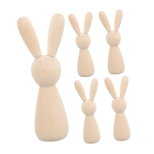 HAPINARY 5St Kaninchen-Holzmann Wandaufkleber- für Kinderzimmer Tiere Meerschweinchen Kaninchen behandelt Hasen Ratte DIY Kaninchenfiguren Tischdekorationen unfertige Holzfiguren Beige von HAPINARY