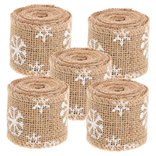 HAPINARY 5St Sackleinen bedrucktes Gurtband Feiertagsband für Kränze Geschenkbänder Leinenband mit Schneeflocken Girlandendekor weihnachtsdeko ribbon Druckband Verpackungsband feines Leinen von HAPINARY