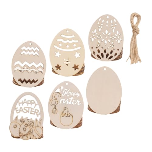 HAPINARY 7 Sätze DIY Ostern Ei Holz Anhänger DIY Osterei Hängende Dekore DIY Holzausschnitte von HAPINARY