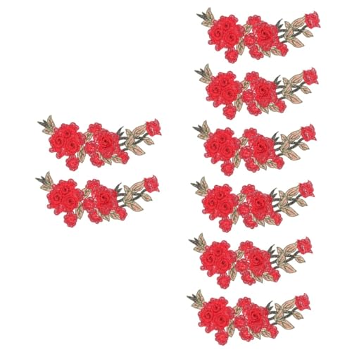 HAPINARY 8 Stk Stickapplikation Bastelzubehör Zum Nähen Bestickt Aufnähen Aufnäher Mit Blumenapplikation Blumenapplikationen Gestickte Blumenapplikation Blumenaufkleber Rot Polyester von HAPINARY