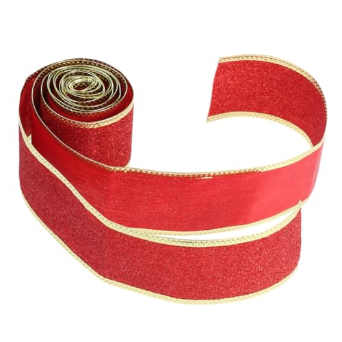 HAPINARY Bandverzierungen Retro Glitzerndes Metallband Verdrahtetes Transparentes Glitzerband Weihnachtsband Für Kuchen-bastelband Weihnachtsgeschenkband Weihnachtsverpackungsband Bogen Rot von HAPINARY