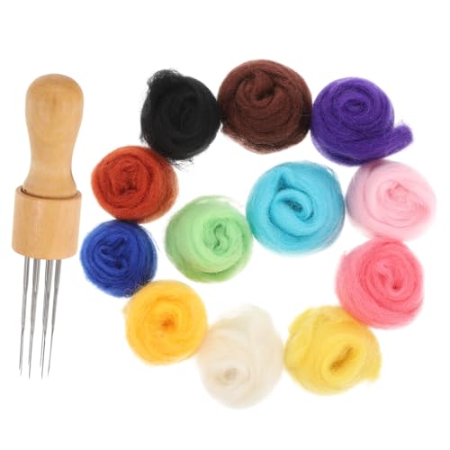 HAPINARY DIY Filzkits Set 12 Farben Filzwolle Pro Farbe Mit 8 Fach Holzstichnadel Handgemachte Bastelzubehör Für Kreatives Needle Felting Ideales Für Bastelfans von HAPINARY