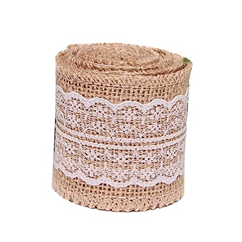 HAPINARY Juteband Mit Spitze 2m Vintage Natur Jute Dekoband Für DIY Projekte Hochzeits Und Home Dekoration Geschenkband Mit Weißer Spitze Ideales Bastelmaterial Für Feierlichkeiten von HAPINARY