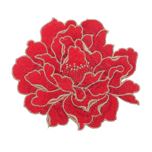 HAPINARY Pfingstrosen-Stickpatch Flecken Dekoration Aufnäher-Stickerei Blumen Puffer künstlich repair patch reparaturflicken aufkleber Kleiderapplikation gestickte Applikation Polyester rot von HAPINARY