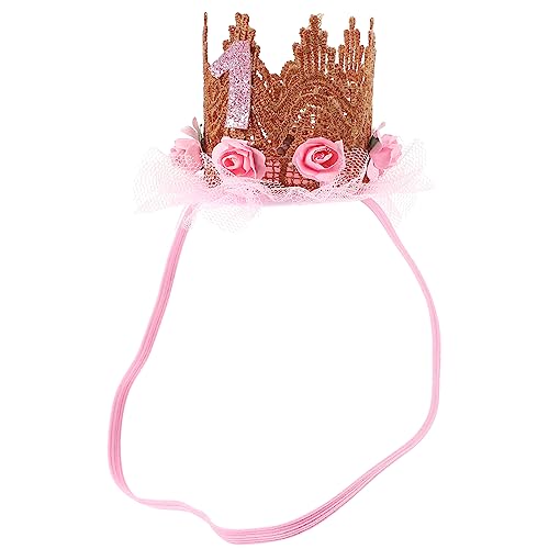 HAPINARY kindergeburtstag stirnband Haarschmuck für Babymütze Handgemachte Haaraccessoires Geburtstagsfeier Haarschmuck Tiara Kopfschmuck -Geburtstagskrone Stoff Rosa von HAPINARY