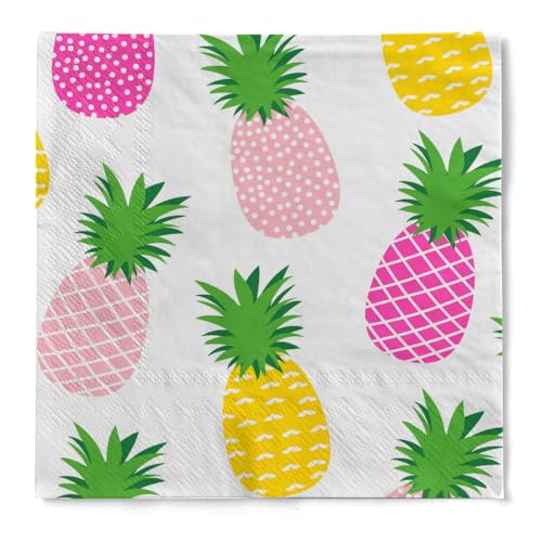 Cocktail-Serviette "Ananas" aus Tissue 3-lagig, 25 x 25 cm, 20 Stück von HAPPY PAPER