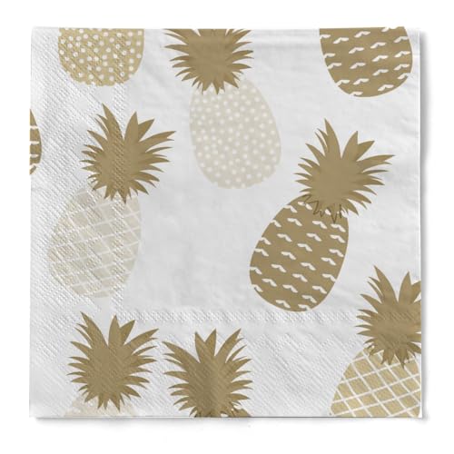 HAPPY PAPER Cocktail-Serviette "Ananas" in Gold aus Tissue 3-lagig, Einwegserviette ideal für BBQ & Grillen, 25 x 25 cm, 20 Stück von HAPPY PAPER