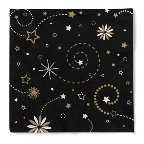 HAPPY PAPER Cocktail-Serviette "Fireworks" in Schwarz-Gold aus Tissue 3-lagig, Weihnachtsserviette ideal für Weihnachtsfeiern, 25 x 25 cm, 20 Stück von HAPPY PAPER