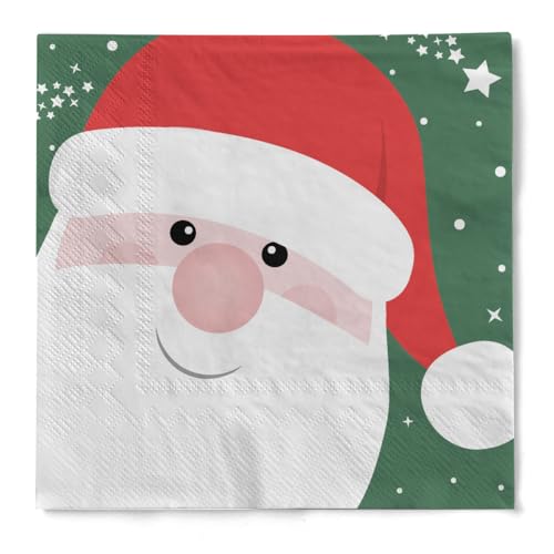 HAPPY PAPER Cocktail-Serviette "Funny Santa" in Grün aus Tissue 3-lagig, Einweg Weihnachtsserviette ideal für Weihnachtsfeiern, 25 x 25 cm, 20 Stück von HAPPY PAPER