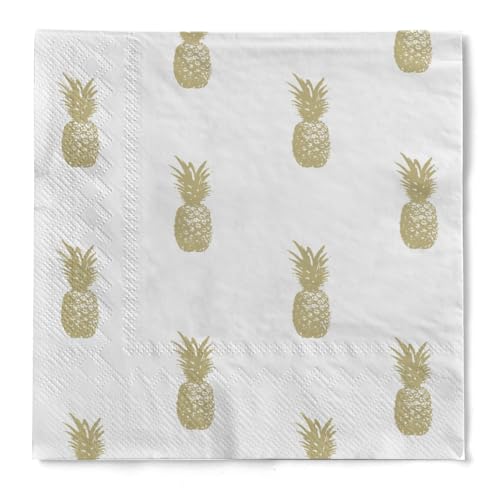 Cocktail-Serviette "Pinea" (Ananas) in Gold aus Tissue 3-lagig, 25 x 25 cm, 20 Stück von HAPPY PAPER