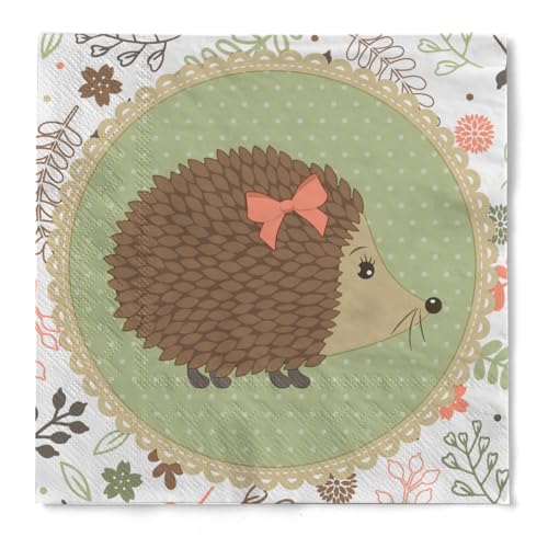 HAPPY PAPER Cocktail-Serviette "Wood Friends" (Igel) aus Tissue 3-lagig, Einwegserviette ideal für Herbstfeste und Picknicks, 25 x 25 cm, 20 Stück von HAPPY PAPER