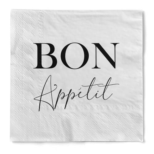 HAPPY PAPER Serviette "Bon appetit" aus Tissue 3-lagig, Einweg Papierserviette ideal für Restaurants, Bistros und Familienessen, 33 x 33 cm, 20 Stück von HAPPY PAPER