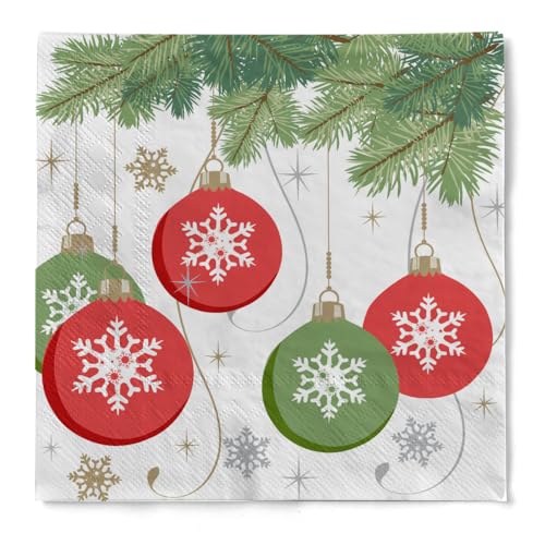 HAPPY PAPER Serviette "Bowlpin" (Weihnachtskugeln) aus Tissue 3-lagig, Einweg Weihnachtsserviette, ideal für Advent, Weihnachten & Weihnachtsfeiern, 33 x 33 cm, 20 Stück von HAPPY PAPER