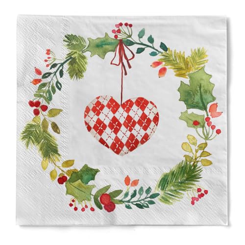 HAPPY PAPER Serviette "Burly" (Kranz) aus Tissue 3-lagig, Weihnachtsserviette Einweg Wintermotiv, ideal für Winterfeiern, Advent & Weihnachten, 33 x 33 cm, 20 Stück von HAPPY PAPER