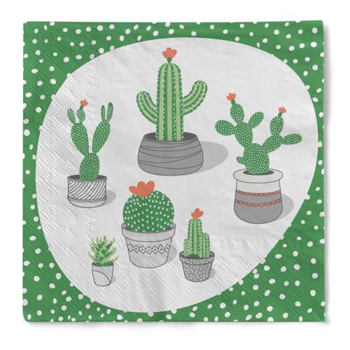 HAPPY PAPER Serviette "Cactus" aus Tissue 3-lagig, Einwegservietten ideal für Gartenpartys, Picknicks und Kreative Kindergeburtstage, 33 x 33 cm, 20 Stück von HAPPY PAPER