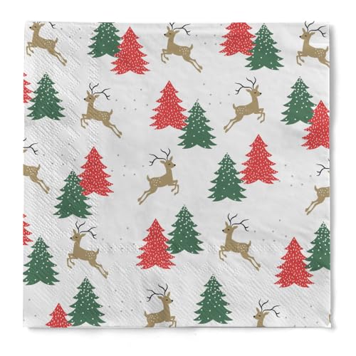 HAPPY PAPER Serviette "Deer Jumper" (springender Hirsch) aus Tissue 3-lagig, Weihnachtsserviette Einweg winterlich, ideal für Advent & Weihnachten, 33 x 33 cm, 20 Stück von HAPPY PAPER