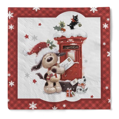 HAPPY PAPER Serviette "Dollydogs" (Weihnachten) aus Tissue 3-lagig, Einweg Weihnachtsserviette winterlich, ideal für Advents- & Weihnachtsfeiern, 33 x 33 cm, 20 Stück von HAPPY PAPER