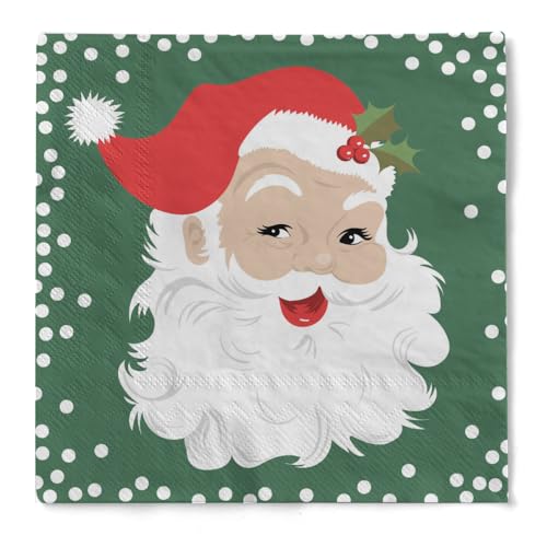 HAPPY PAPER Serviette "Happy Santa" in Grün aus Tissue 3-lagig, Einweg Weihnachtsserviette Wintermotiv, ideal für Advents- & Weihnachtsfeiern, 33 x 33 cm, 20 Stück von HAPPY PAPER