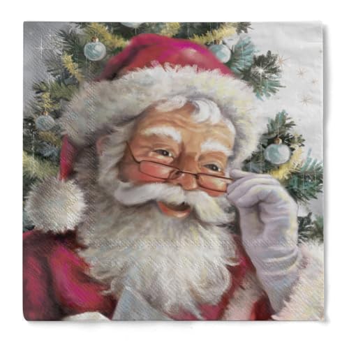 HAPPY PAPER Serviette "Sweet Santa" aus Tissue 3-lagig, Einweg Weihnachtsserviette festlich, ideal für Advent, Winterfeiern & Weihnachten, 33 x 33 cm, 20 Stück von HAPPY PAPER