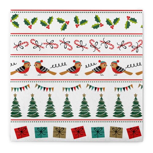 HAPPY PAPER Serviette "Xmas Train" aus Linclass® Airlaid, Einweg Weihnachtsserviette, ideal für Advents- & Weihnachtsfeiern, 40 x 40 cm, 12 Stück von HAPPY PAPER