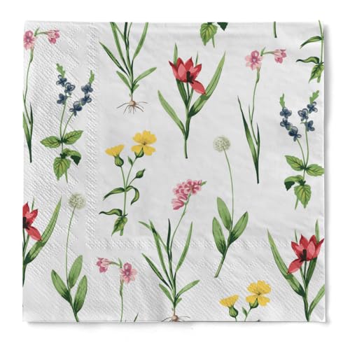 Serviette "Botania" (Blumen) aus Tissue 33 x 33 cm, 20 Stück von HAPPY PAPER