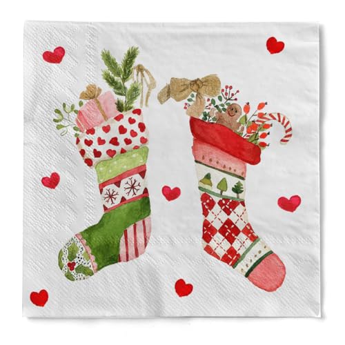 Serviette "Burly Socks" (Weihnachtssocke) aus Tissue 33 x 33 cm, 20 Stück von HAPPY PAPER