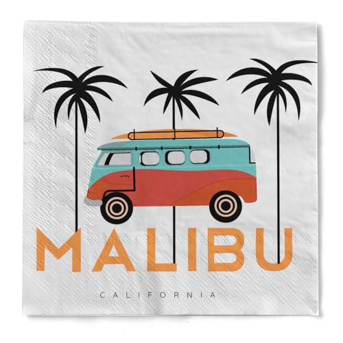 HAPPY PAPER Serviette "California Malibu" in Weiß aus Tissue 3-lagig, Einwegserviette ideal für Sommerpartys & Roadtrips & Grillen, 33 x 33 cm, 20 Stück von HAPPY PAPER