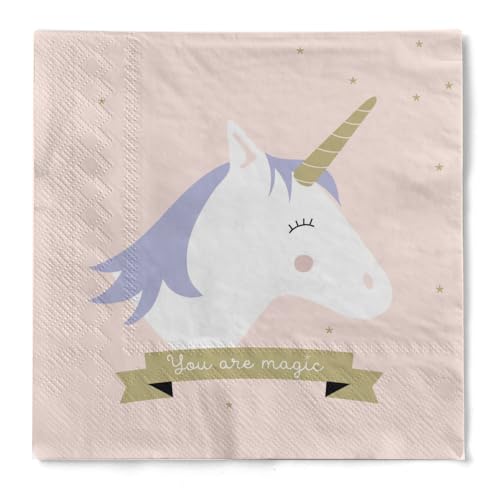 HAPPY PAPER Serviette "Einhorn" aus Tissue 3-lagig, Einwegserviette ideal für Mädchen-Kindergeburtstage, 25 x 25 cm, 20 Stück von HAPPY PAPER