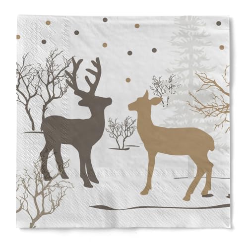 HAPPY PAPER Serviette "Elya" (Rehe) in chocolate aus Tissue 3-lagig, Einweg Weihnachtsserviette, ideal für Winter, Advent & Weihnachten, 33 x 33 cm, 20 Stück von HAPPY PAPER