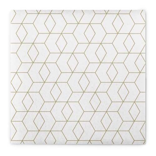 Serviette Fineline in Weiß-Gold aus Linclass® Airlaid 40 x 40 cm, 12 Stück von HAPPY PAPER