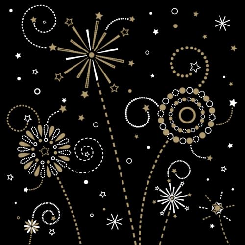 HAPPY PAPER Serviette "Fireworks" in Schwarz-Gold aus Tissue 3-lagig, Einweg Silvesterserviette, ideal für Partys, Silvester & Neujahr, 33 x 33 cm, 20 Stück von HAPPY PAPER