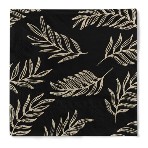 Serviette "Foliage" (Blätter Gräser) in Schwarz aus Tissue 33 x 33 cm, 20 Stück von HAPPY PAPER