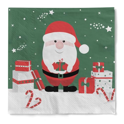 HAPPY PAPER Serviette "Funny Santa" aus Tissue 3-lagig, Einweg Weihnachtsserviette, ideal für Feiern, Advents- & Weihnachtsfeiern, 33 x 33 cm, 20 Stück von HAPPY PAPER