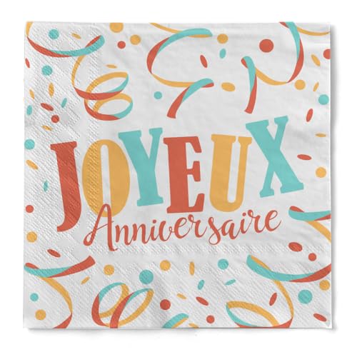 HAPPY PAPER Serviette "Joyeux Anniversaire" (Alles Gute zum Geburtstag) aus Tissue 3-lagig, ideal für Geburtstage, 33 x 33 cm, 20 Stück von HAPPY PAPER