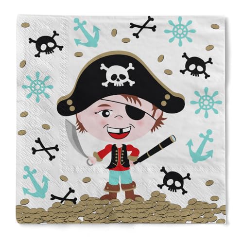 Serviette "Kidpirate" aus Tissue 33 x 33 cm, 20 Stück von HAPPY PAPER