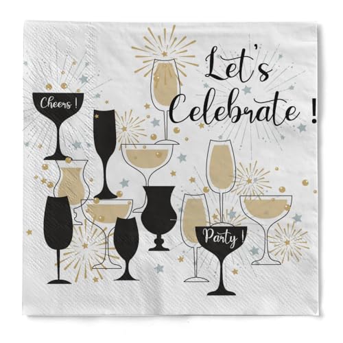 Serviette "Let's celebrate" aus Tissue 33 x 33 cm, 20 Stück von HAPPY PAPER