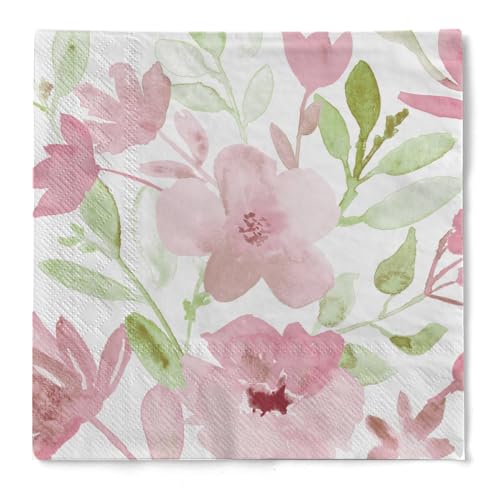 Serviette "Madera" (Blumen) in Pink aus Tissue 33 x 33 cm, 20 Stück von HAPPY PAPER