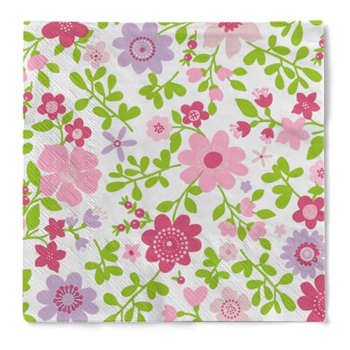 Serviette "Mathilda" (Blumen) aus Tissue 33 x 33 cm, 20 Stück von HAPPY PAPER