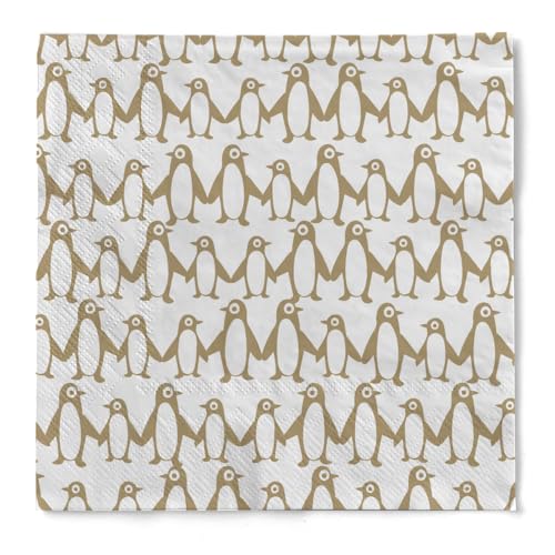 Serviette "Peguy" (Pinguine) in Gold aus Tissue 33 x 33 cm, 20 Stück von HAPPY PAPER