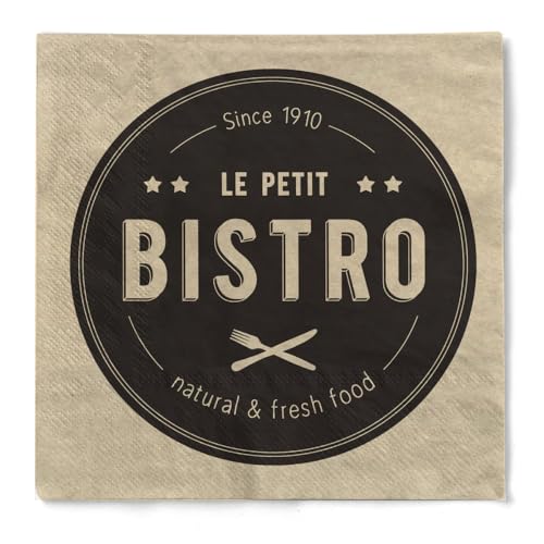 Serviette "Petit Bistro" in Schwarz/Beige aus Tissue 33 x 33 cm, 20 Stück von HAPPY PAPER