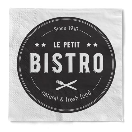 Serviette "Petit Bistro" in Schwarz/Weiß aus Tissue 33 x 33 cm, 20 Stück von HAPPY PAPER