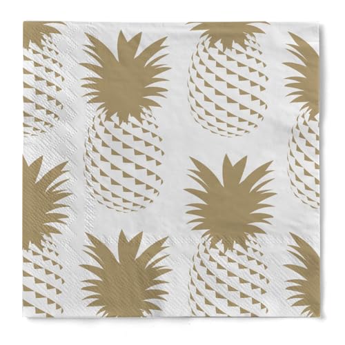 Serviette "Pinas" (Ananas) in Gold aus Tissue 33 x 33 cm, 20 Stück von HAPPY PAPER