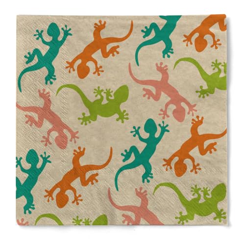 Serviette "Salamander" in Beige aus Tissue 33 x 33 cm, 20 Stück von HAPPY PAPER