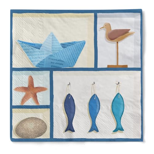 Serviette "Seagull" (Maritim) aus Tissue 3-lagig, 40 x 40 cm, 20 Stück von HAPPY PAPER