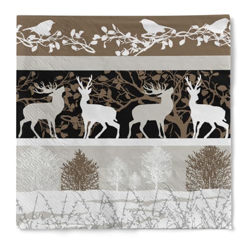 HAPPY PAPER Serviette "Walk in the woods" (Rentiere) in Schwarz aus Tissue 3-lagig, Weihnachtsserviette Einweg, ideal für Advents- & Weihnachtsfeiern, 33 x 33 cm, 20 Stück von HAPPY PAPER