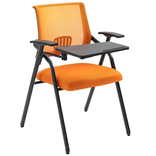 HAQMG Klappbarer Schülerstuhl mit angeschlossenem Schreibtisch, klappbarer Computer-Schreibtischstuhl aus Netzstoff mit Schreibtafel und Tasse, Konferenzraumstuhl, ergonomische Bürostühle(/Orange) von HAQMG