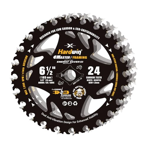 Hardwin Kreissägeblatt für Holzschneiden, 16,5 cm, 24 Zähne, Hartmetallbestückt, energiesparend, Dual-Schwalbenschwanz-Zahn-Design, geringe Reibung, glatt, längere Akku-Arbeitszeit von HARDWIN