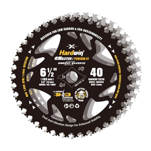 Hardwin Kreissägeblatt für Holzschneiden, 16,5 cm, 40 Zähne (3 Stück), Hartmetallbestückt, energiesparend, Dual-Schwalbenschwanz-Zahn-Design, geringe Reibung, glatt, längere Akku-Arbeitszeit von HARDWIN