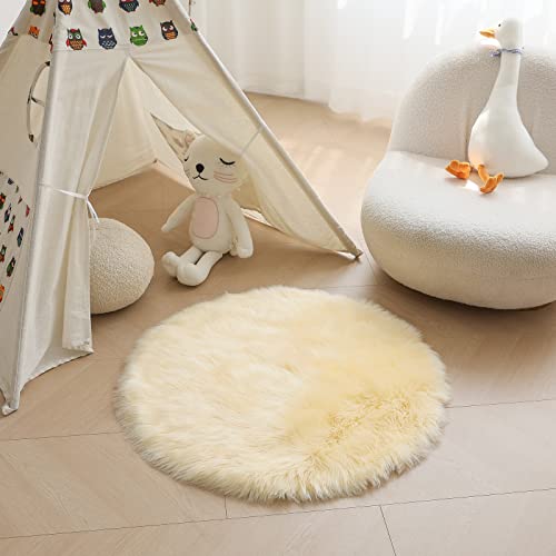 HARESLE Runder Kunstfell Teppich, Super Flauschiger und Weicher Kleiner Teppich, Teppich Rund für Schlafzimmer, Wohnzimmer, Kinderzimmer, Lounge (Hellgelb,50 cm/ 20 Zoll) von HARESLE